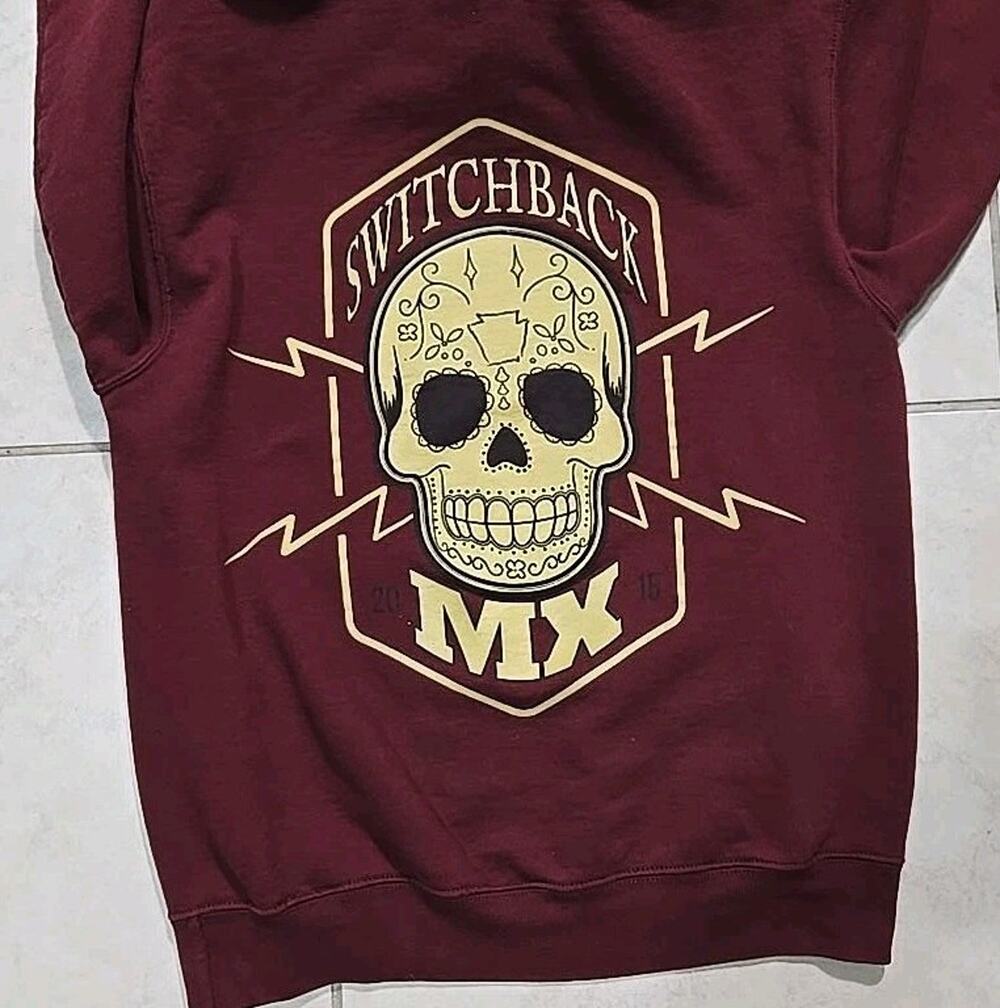 Switchback MX Hoodie Burgundy Sugar Skull Motocross Graphic Pullover No Size Tag